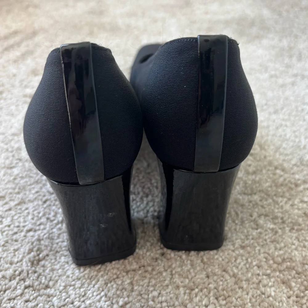 Stuart Weitzman Black Rounded Square Toe Block Heel Formal Professional Business - Picture 7 of 8